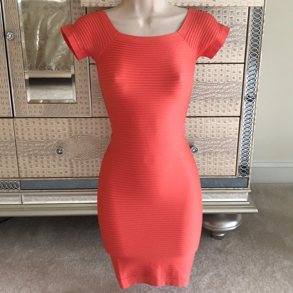 BEBE Hot Coral Soft Spandex Bandage Dress